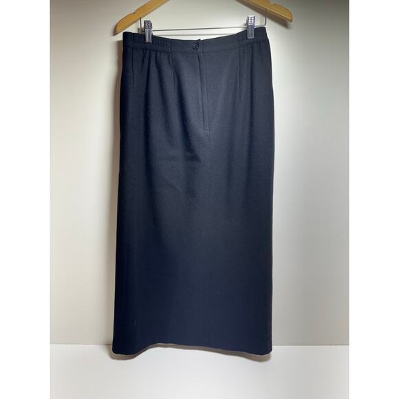 100% Pure New Wool Woolmark Sz 10 Black Skirt Slit Front Pencil MIDI Career - Picture 2 of 5